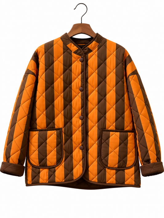 Chaqueta Acolchada Rayas // Naranja-marrón