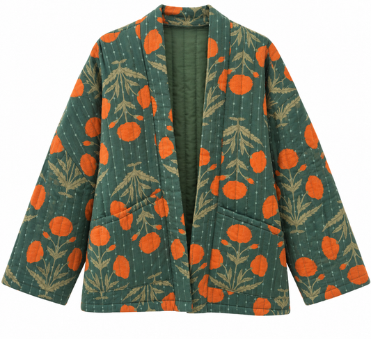 Chaqueta Acolchada // Flores verde