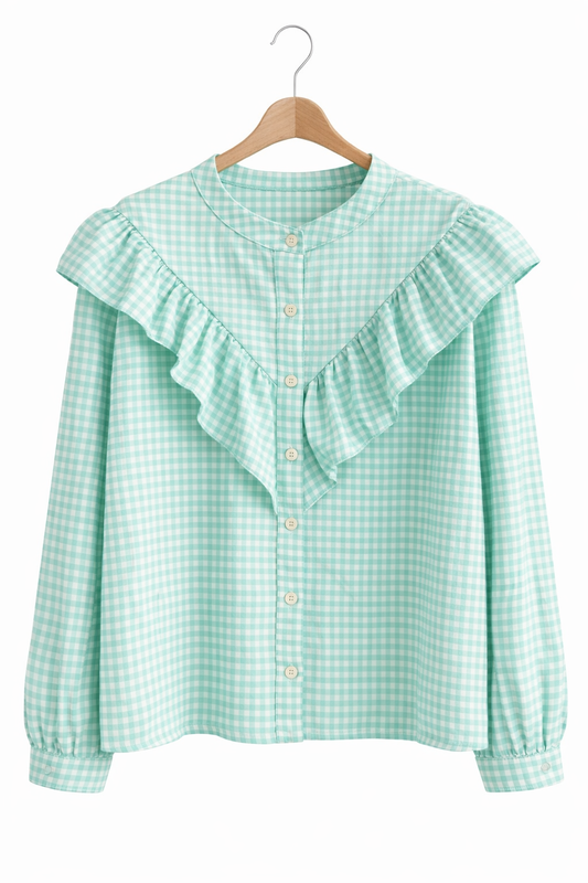 Camisa Volante Vichy // Verde Agua