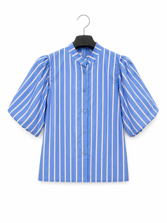 Camisa rayas manga abullonada // azul
