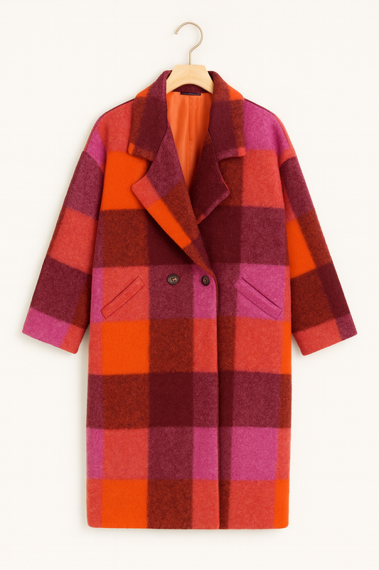 Abrigo Cuadros // Naranja - Rosa