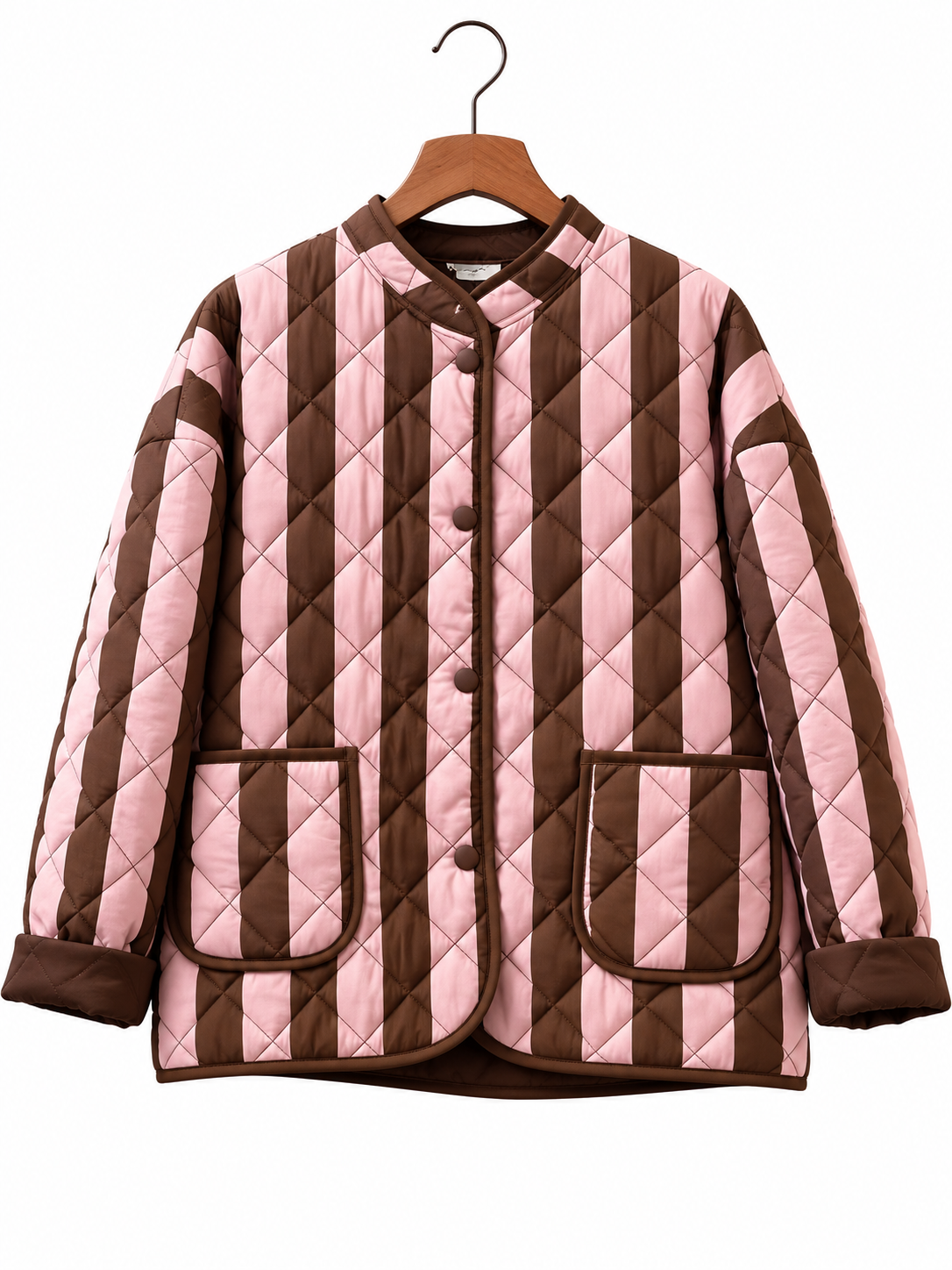Chaqueta Acolchada Rayas // Rosa-Marrón