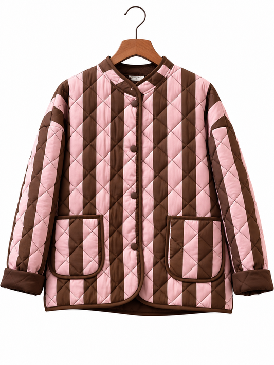 Chaqueta Acolchada Rayas // Rosa-Marrón